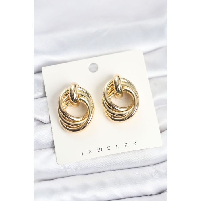 Pirinç Gold Renk Sarmal Halka Model Vintage Kadın Küpe - Lisinya