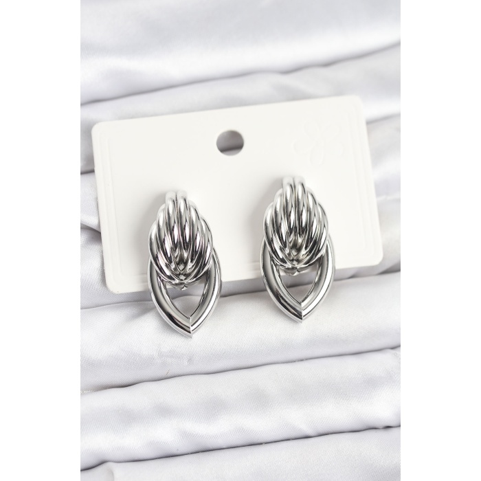 Pirinç Gümüş Renk Sarmal Damla Model Vintage Kadın Küpe - Lisinya