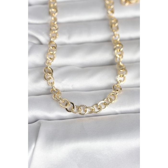 CM 14K Gold Renk Kalın Halka Zincirli 60 cm Kadın Kolye - Lisinya