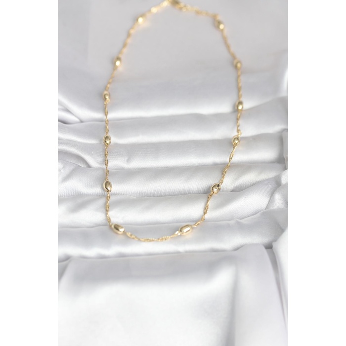 CM 14K Gold Renk Burgu Zincirli Damla Topçuk Model 45 cm Kadın Kolye - Lisinya