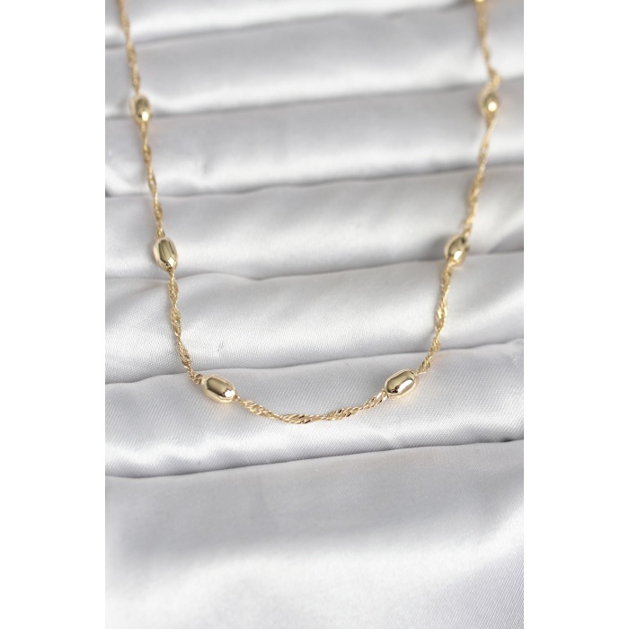 CM 14K Gold Renk Burgu Zincirli Damla Topçuk Model 45 cm Kadın Kolye - Lisinya