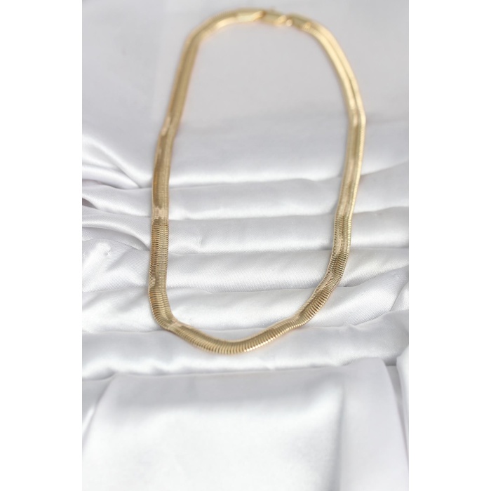 CM 14K Gold Renk Kalın Yassı Yılan Zincir Model 45 cm Kadın Kolye - Lisinya