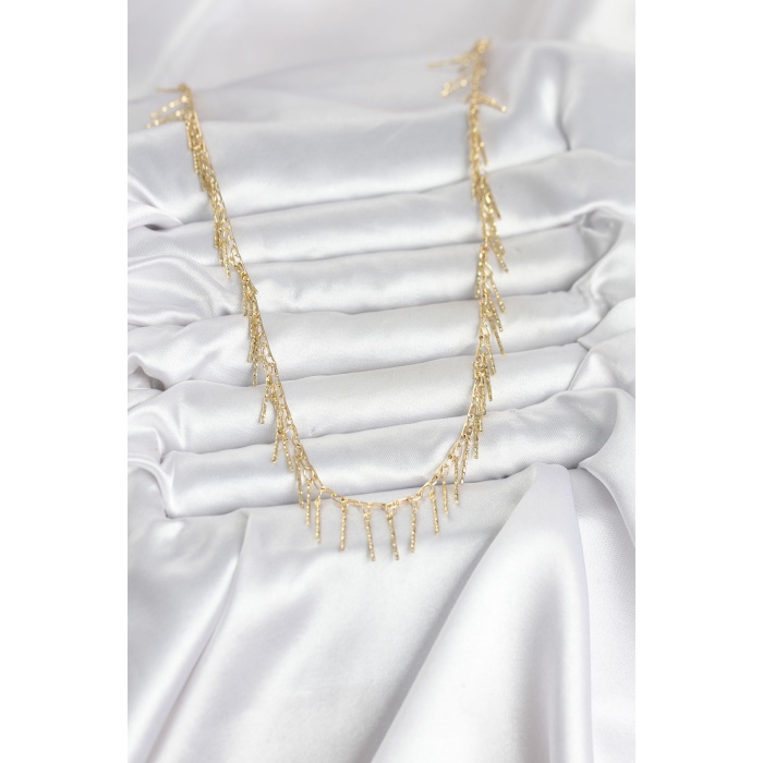 Pirinç Gold Renk Saçaklı Model Kadın Kolye - Lisinya