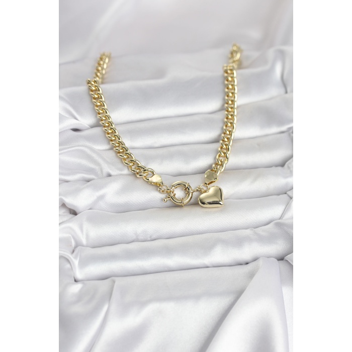 Kalp Detaylı Gold Renk Pirinç Kadın Kolye - Lisinya
