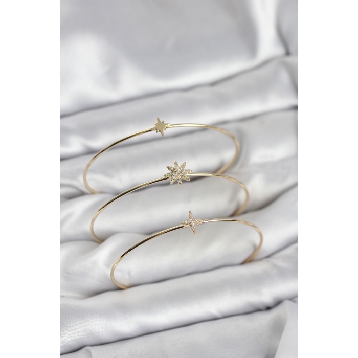 Zirkon Taşlı Kutup Yıldızı Model Gold Renk 3lü Kadın Bileklik Kombini - Lisinya