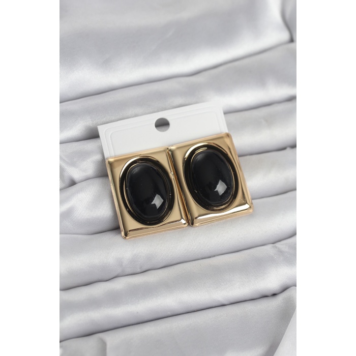 Siyah Kare Model Vintage Gold Renk Kadın Küpe - Lisinya