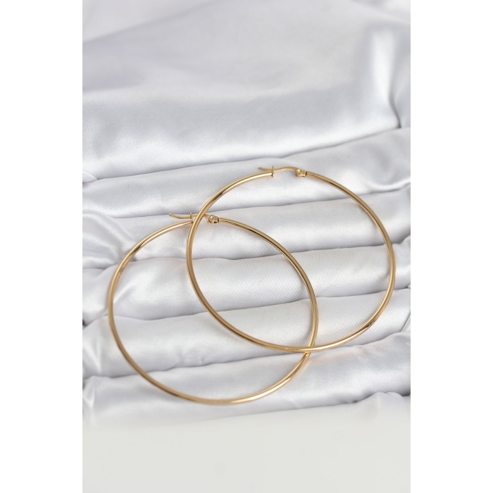 316L Çelik Gold Renk 70 mm Kadın Halka Küpe - Lisinya
