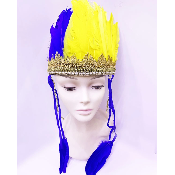 Sarı Lacivert Renk Tüylü Kızılderili Başlığı | Taraftar Başlığı - Lisinya