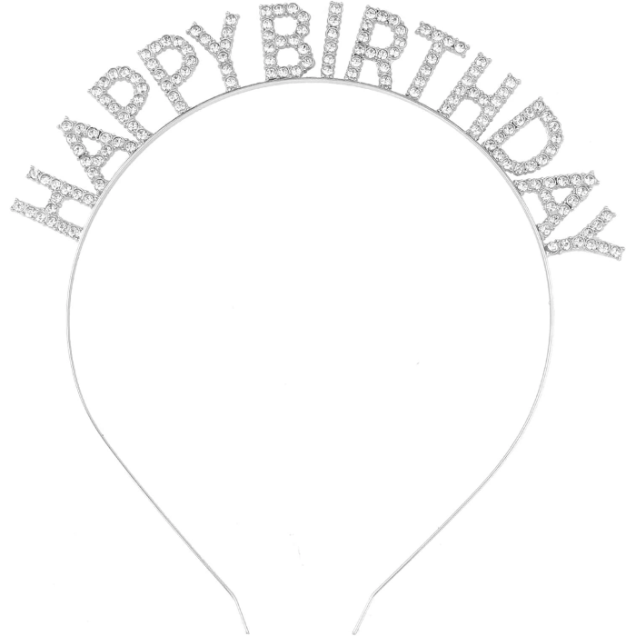 Gümüş Kristal Taşlı Happy Birthday Doğum Günü Tacı İthal Ürün A Kalite 17x16 Cm - Lisinya