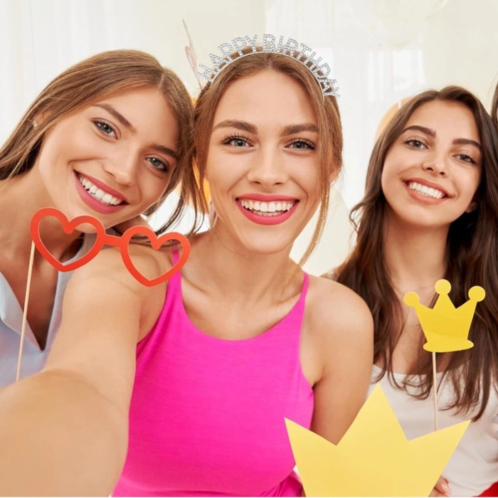 Gümüş Kristal Taşlı Happy Birthday Doğum Günü Tacı İthal Ürün A Kalite 17x16 Cm - Lisinya