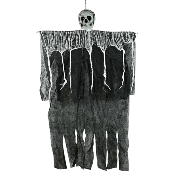 Ürpertici Kuru Kafa Korku Hayalet Saçaklı Dekor 90x50 Cm - Lisinya