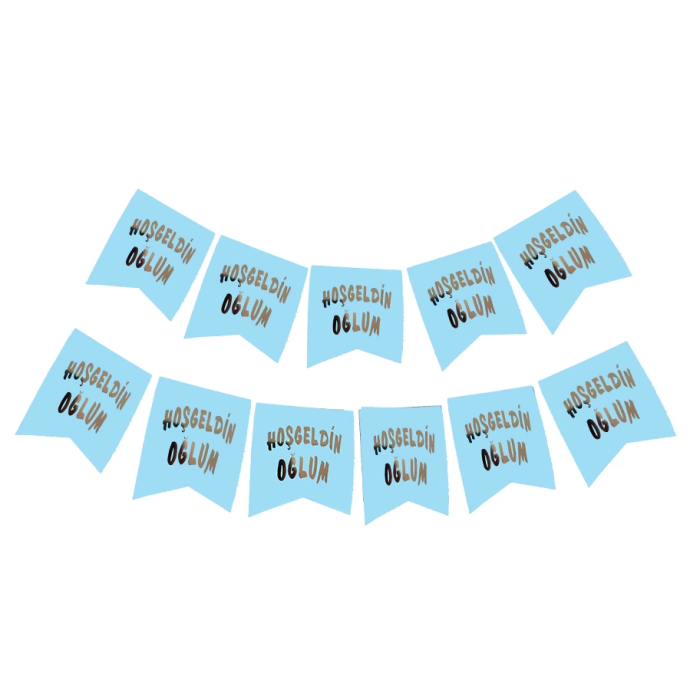 Hoşgeldin Oğlum Yazılı Mavi Üzeri Gümüş Yeni Doğan Bebek Doğum Süsü Afiş Bayrak Flama 2.2 Metre - Lisinya