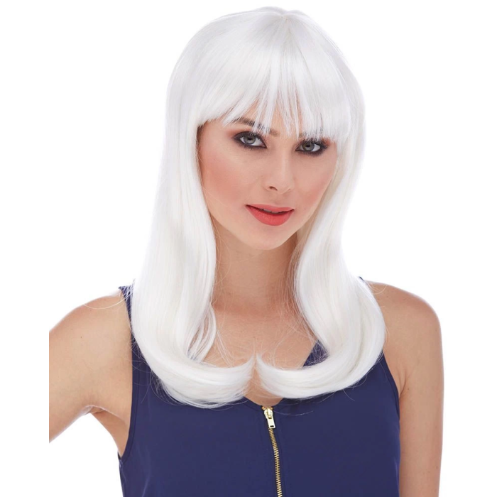 Beyaz Renk Uzun Düz Parti Peruğu - Lisinya