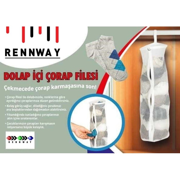 Dolap İçi Asılabilir Temiz Çorap Düzenleyici Çorap Filesi Askılık - Lisinya