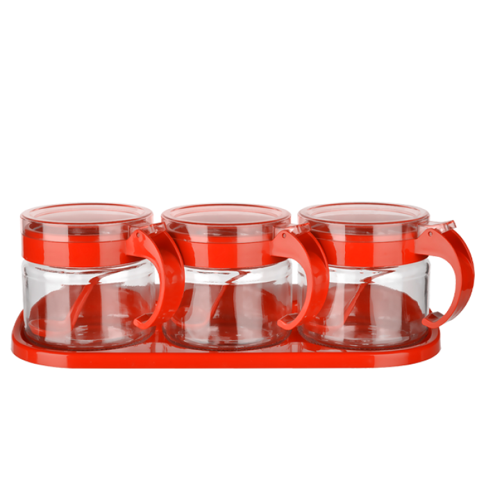 Baharat Seti 3 Adet Kaşıklı Standlı Cam Baharatlık - Lisinya