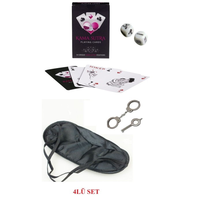 Kamasutra Aşk Seti - Kelepçe - Zar- Kart - Göz Bandı - Lisinya