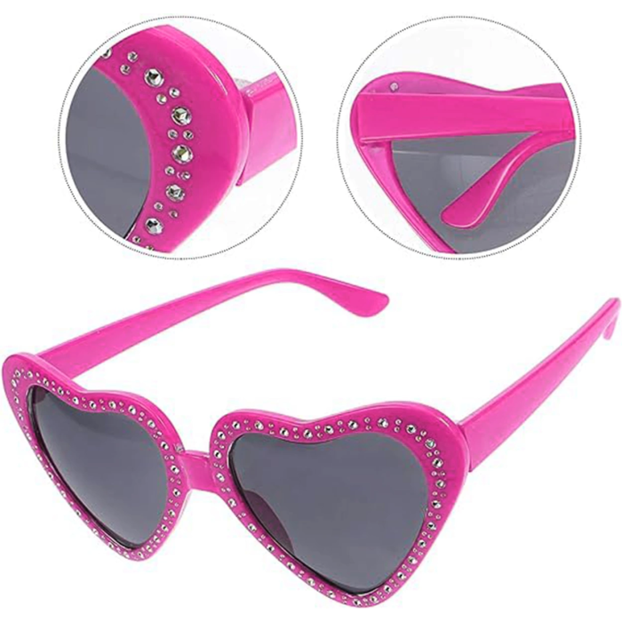 Kalp Şekilli Taşlı Parti Gözlüğü Pembe Renk 6x16 Cm - Lisinya