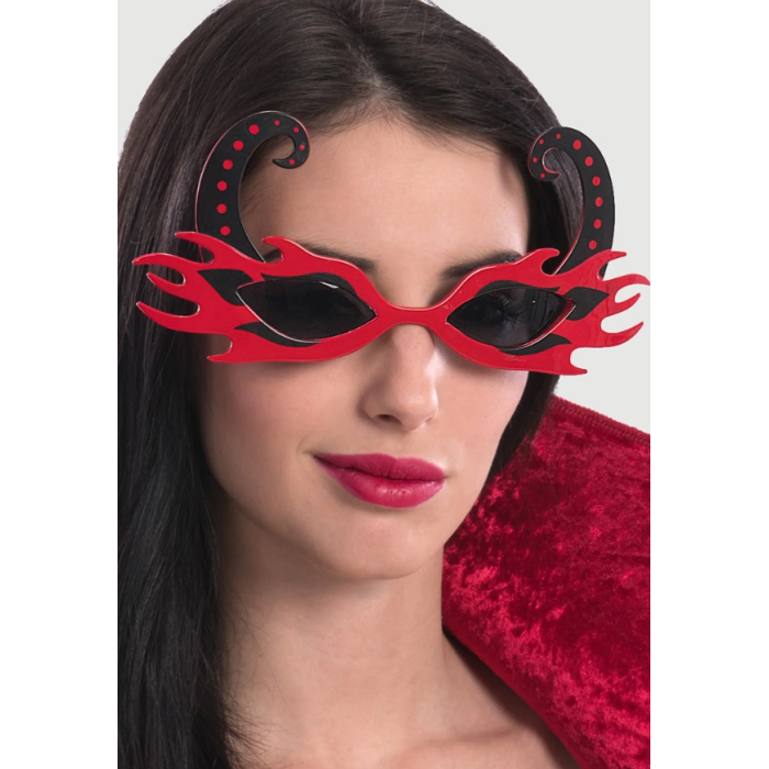 Siyah Boynuzlu Kırmızı Renk Alevli Parti Gözlüğü 21x10 Cm - Lisinya