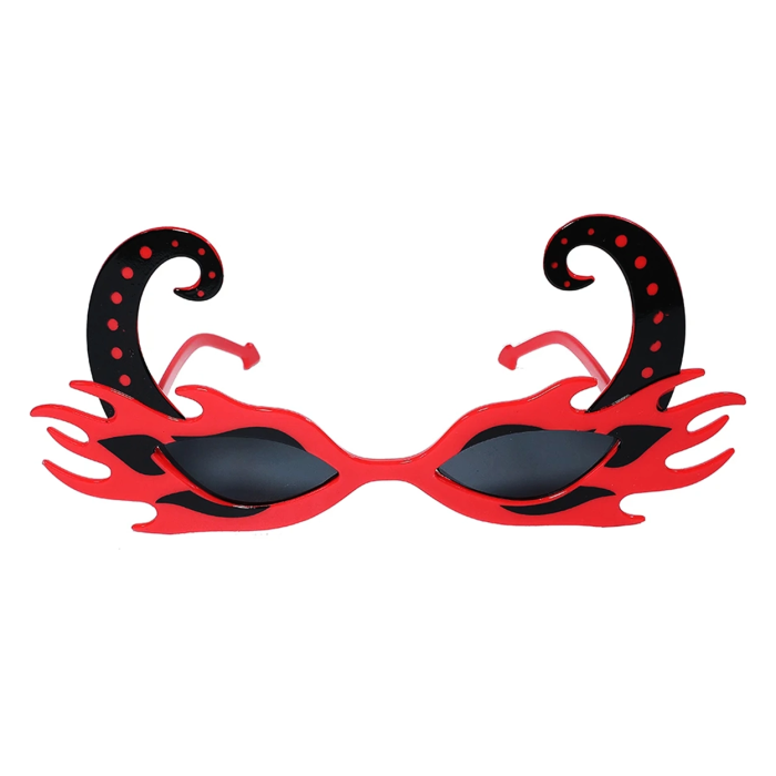 Siyah Boynuzlu Kırmızı Renk Alevli Parti Gözlüğü 21x10 Cm - Lisinya