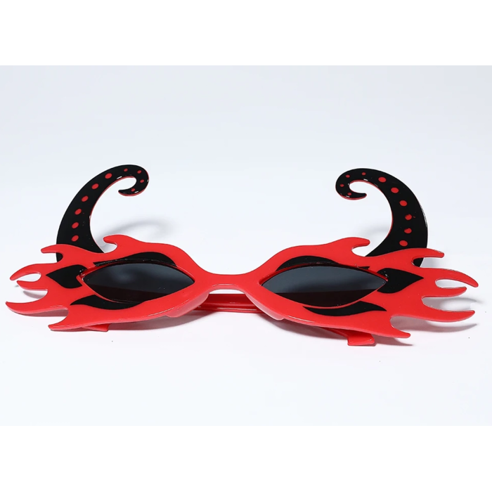 Siyah Boynuzlu Kırmızı Renk Alevli Parti Gözlüğü 21x10 Cm - Lisinya