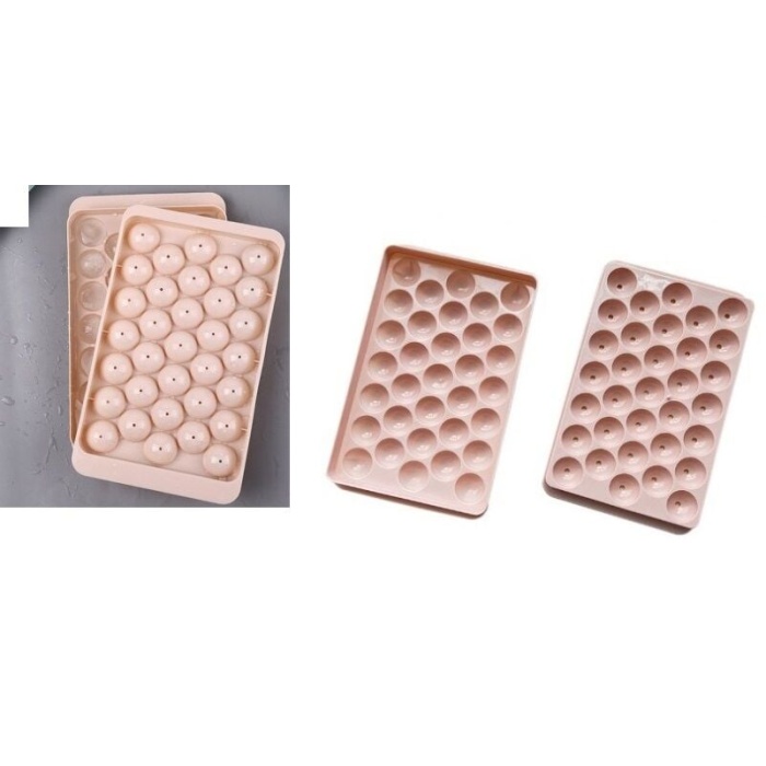 2 li Buz Kalıbı 33 Bölmeli Kristal Küre Buzluk - Mini Yuvarlak Buz Kalıbı - Lisinya