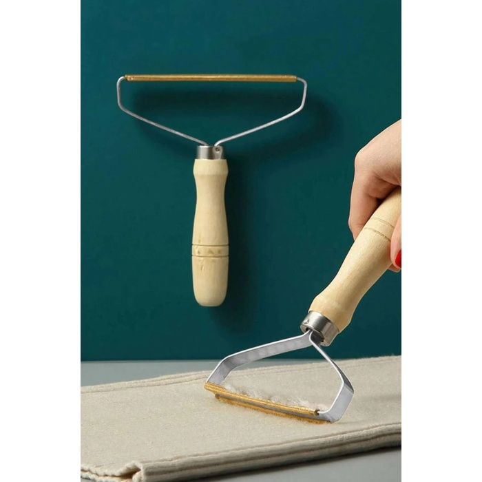 Ahşap Saplı Metal Kazak - Elbise - Halı Tüyü Temizleme Çift Taraflı Tüy Tiftik Toparlayıcı - Lisinya