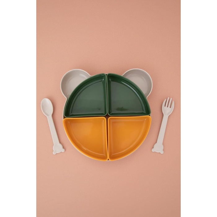 Tabldot Mama Tabağı Çıkarılabilir Kaseli -Tepsili 4 Bölmeli Çatal Kaşıklı Ayıcık Beslenme Kabı - Lisinya