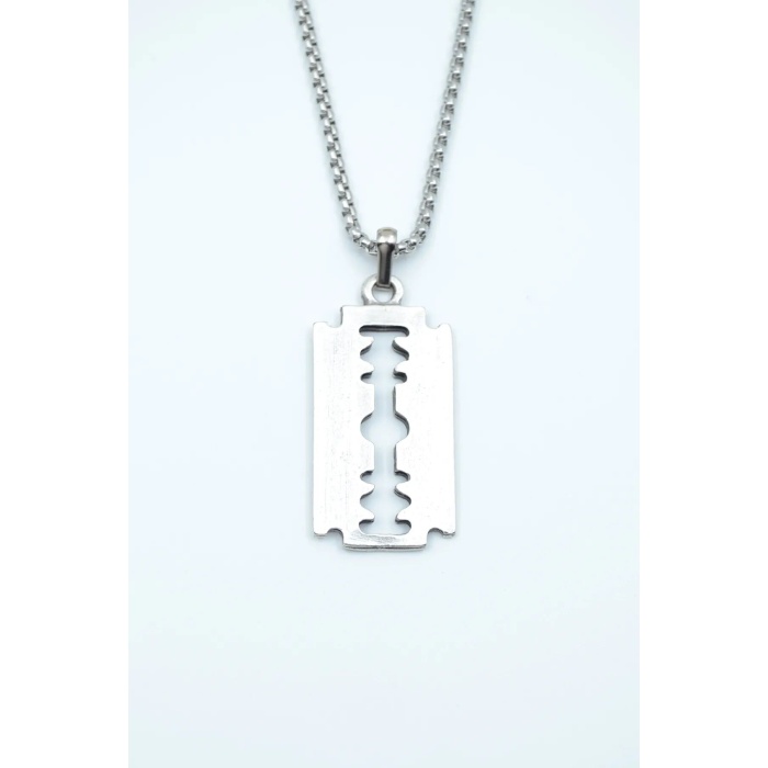 Jilet Çelik Kolye - Jilet Model Paslanmaz Gümüş Renk Çelik Kolye - Lisinya