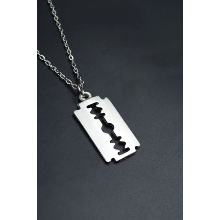 Jilet Çelik Kolye - Jilet Model Paslanmaz Gümüş Renk Çelik Kolye - Lisinya