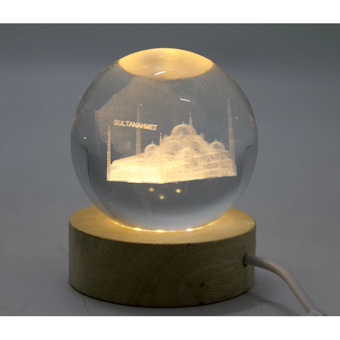 3d Kristal Cam Küre Ahşap Soketli İstanbul Temalı Led Lamba Aalk2574 - Lisinya