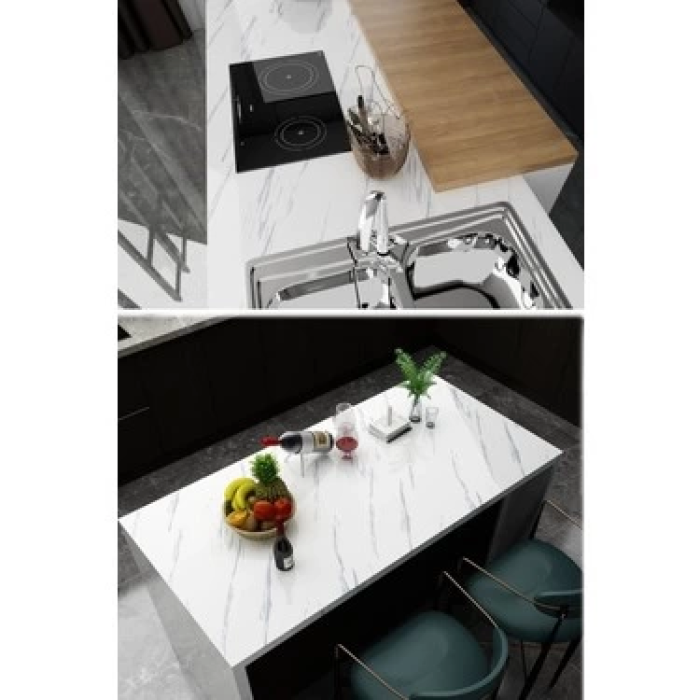 Beyaz Mermer Desenli Yapışkanlı Tezgah Folyosu (3 Mt.x 60 Cm) - Lisinya