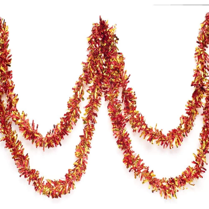 Kırmızı Altın Renk 4 Cm Genişlik Garland Çift Renk Sim Süs 180 Cm - Lisinya