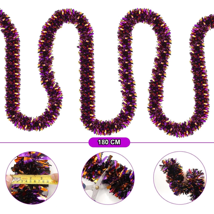 Mor Turuncu Renk 4 Cm Genişlik Garland Çift Renk Sim Süs 180 Cm - Lisinya