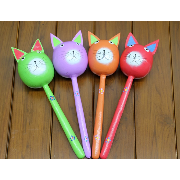 Ahşap Kedi Marakas Tekli Polos:29 - Lisinya