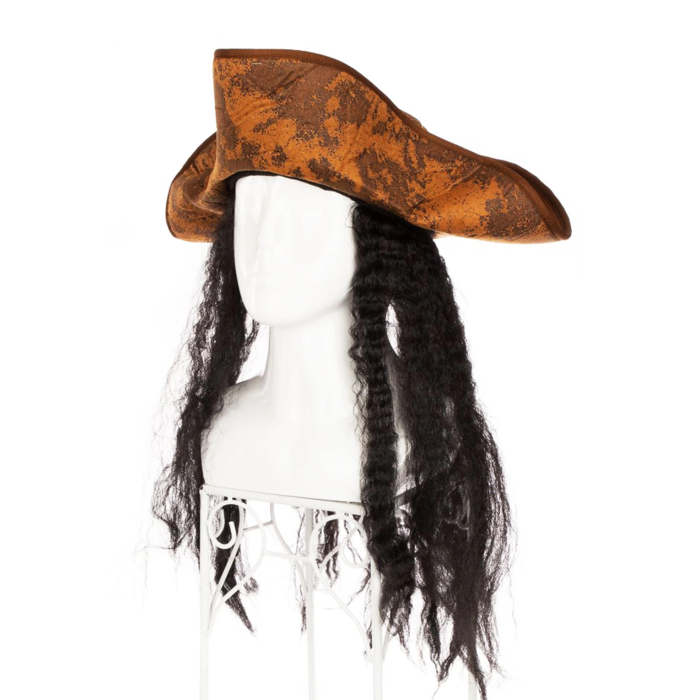 Siyah Saçlı Kaptan Korsan Şapkası - Lisinya