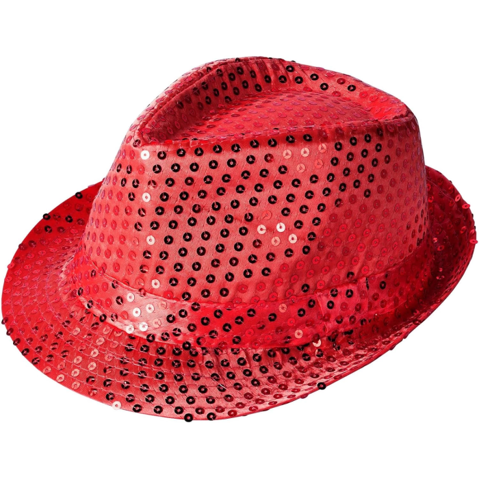 Disko  Kırmızı Payetli Fötr Şapka Yetişkin Boy - Lisinya
