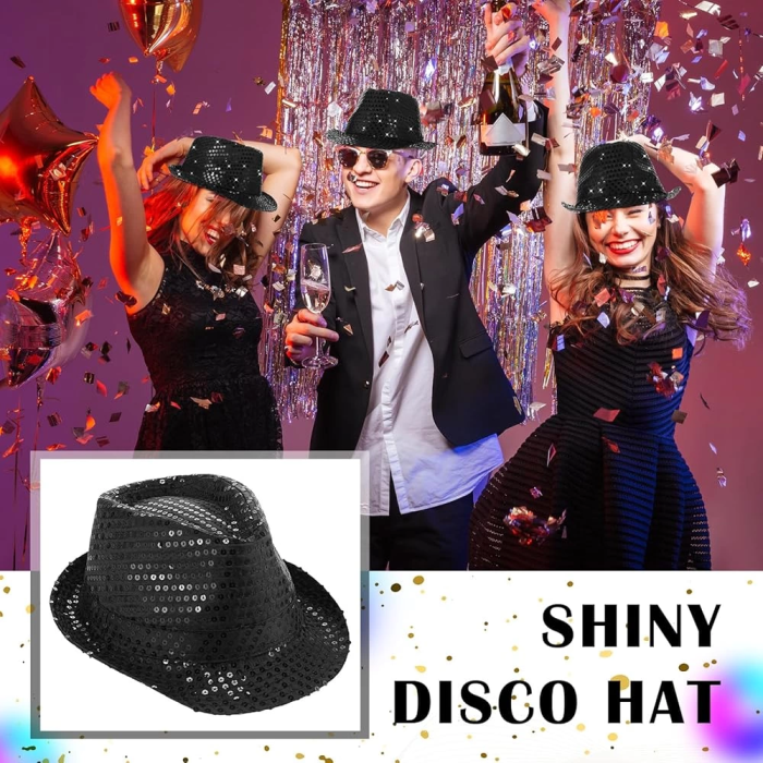 Disko  Siyah Payetli Fötr Şapka Yetişkin Boy - Lisinya