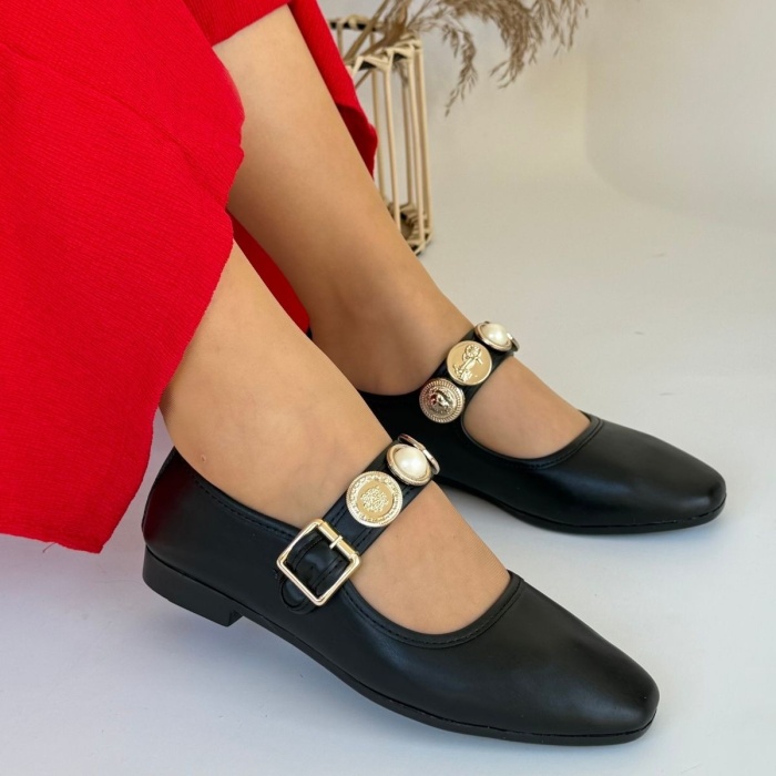 Koope Siyah Cilt Babet Ayakkabı - Lisinya