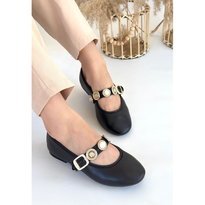 Atnis Siyah Cilt Babet Ayakkabı - Lisinya