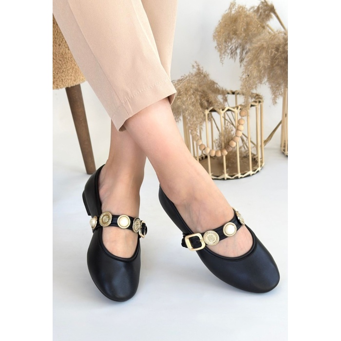 Atnis Siyah Cilt Babet Ayakkabı - Lisinya