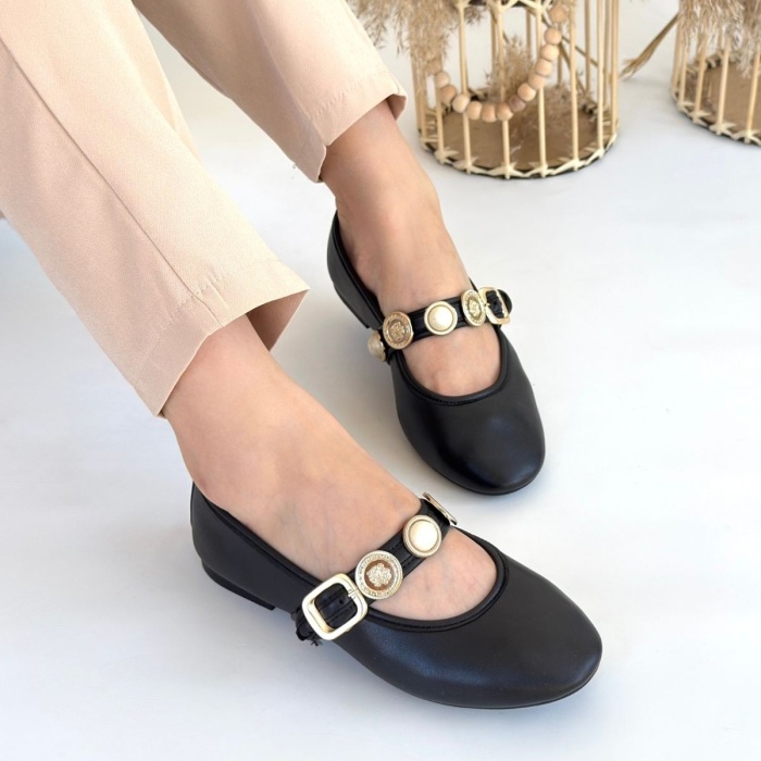 Atnis Siyah Cilt Babet Ayakkabı - Lisinya