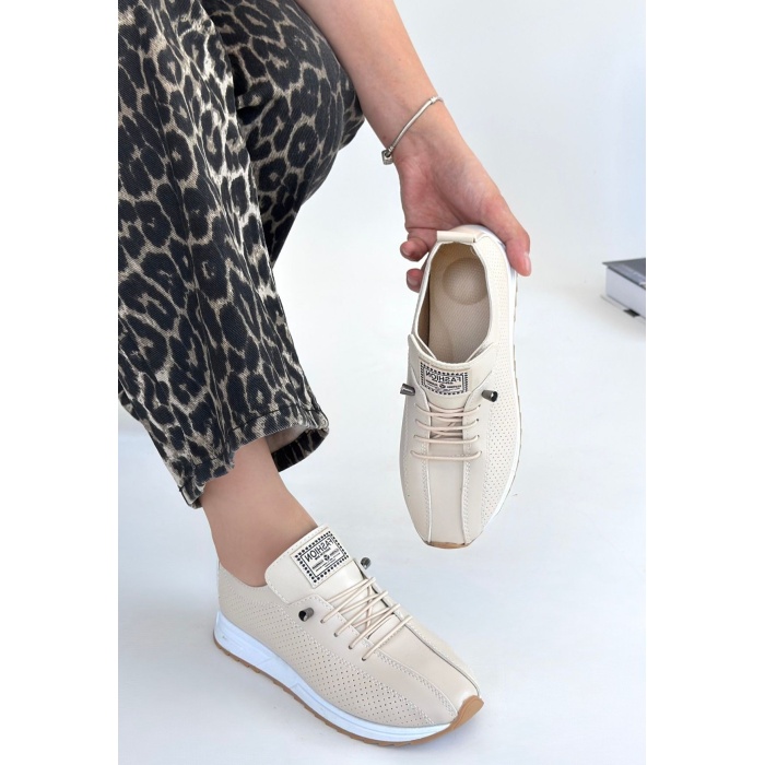 Fiert Bej Cilt Bağcıklı Spor Ayakkabı - Lisinya