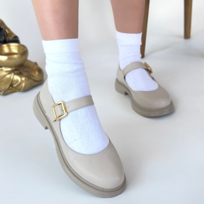 Yokox Bej Cilt Oxford Ayakkabı - Lisinya