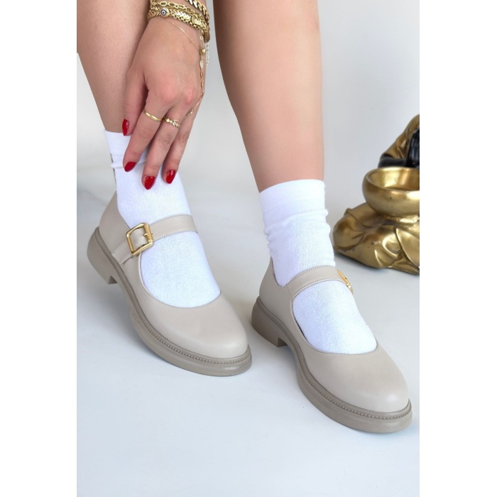 Yokox Bej Cilt Oxford Ayakkabı - Lisinya