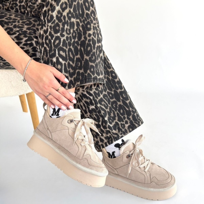 Muden Bej Süet Bağcıklı Bot - Lisinya