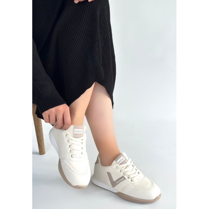 Jowen Bej Cilt Vizon Detaylı Bağcıklı Spor Ayakkabı - Lisinya