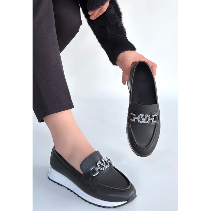 Otra Siyah Cilt Babet Ayakkabı - Lisinya