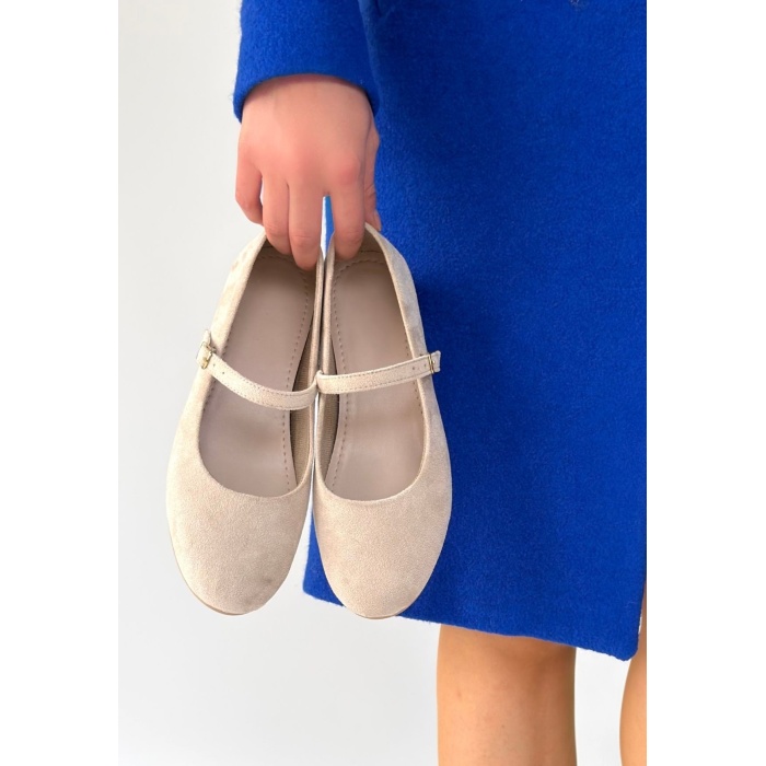 Lossa Bej Süet Kemerli Babet Ayakkabı - Lisinya
