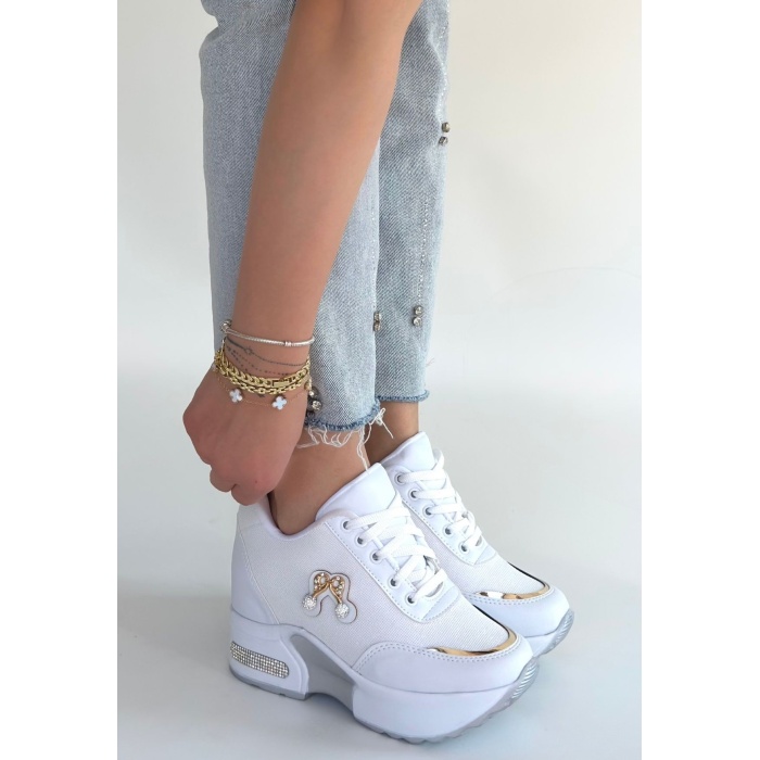 Wody Beyaz Cilt Simli Bağcıklı Spor Ayakkabı - Lisinya