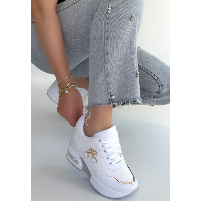 Wody Beyaz Cilt Simli Bağcıklı Spor Ayakkabı - Lisinya